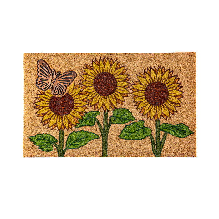 TAPIS EN FIBRE DE COCO - TOURNESOL ET PAPILLON EN CAOUTCHOUC