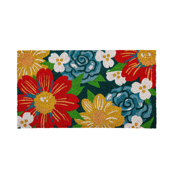 TAPIS EN FIBRE DE COCO - MOTIF FLORAL AUDACIEUX