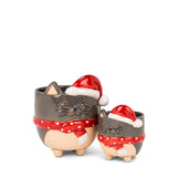 CACHE POT CHAT AVEC BONNET DE NOEL
