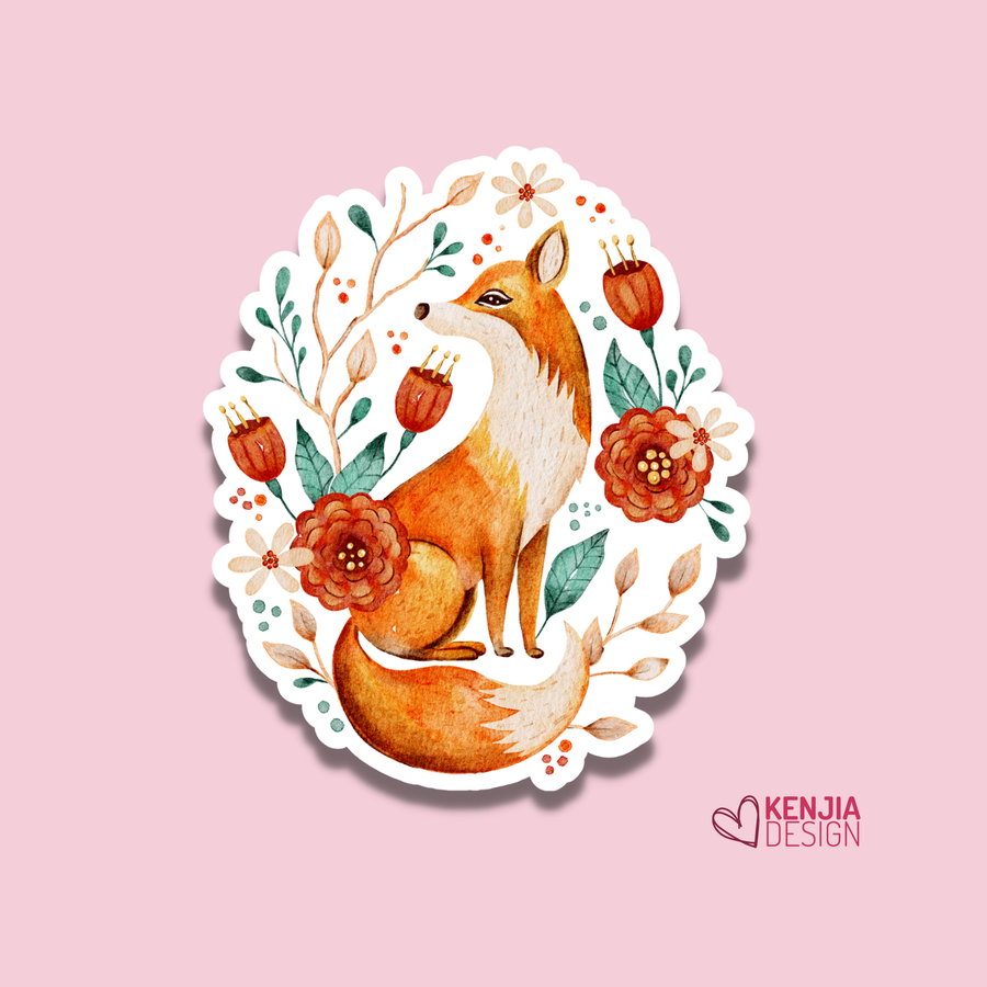 AUTOCOLLANT - RENARD AVEC FLEURS