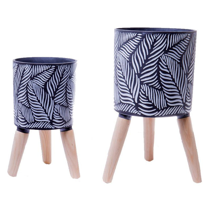 CACHE POT SUR PIED - BLEU