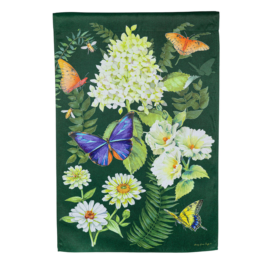 DRAPEAU DÉCORATIF - FLEURS ET PAPILLONS