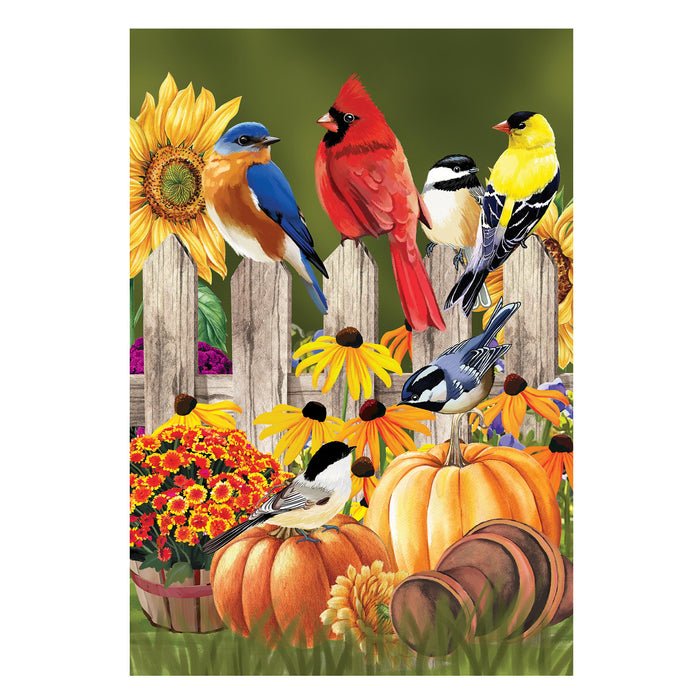 DRAPEAU DÉCORATIF - GROUPE D'OISEAUX ET CITROUILLES