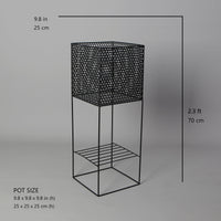 POT-PLANTER SURÉLEVÉ EN MÉTAL NOIR DESIGN CONTEMPORAINE POUR INTÉRIEUR-DÉCOR ÉPURÉE