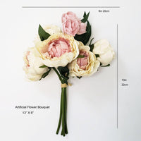 ARTIFICIAL PEONY BOUQUET PEACH PINK CREAM CONTEMPORARY HOME DECORATION