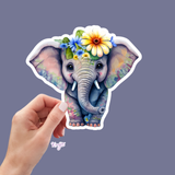 AUTOCOLLANT - BÉBÉ ÉLÉPHANT AVEC FLEURS