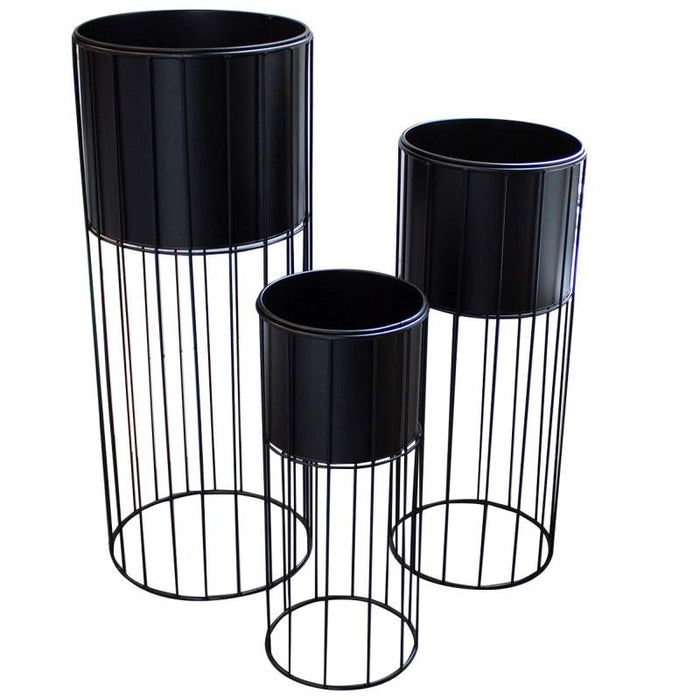CACHE-POT ET SUPPORT METAL NOIR
