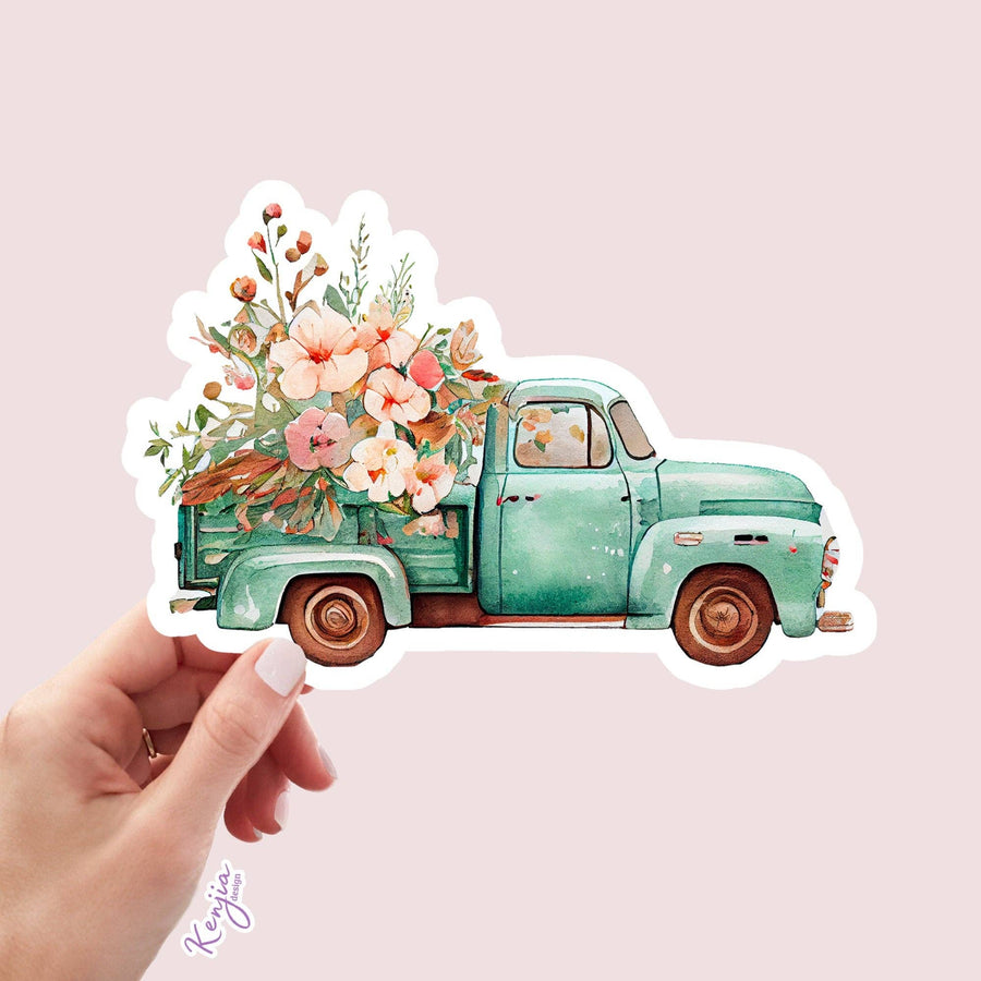 AUTOCOLLANT - CAMION VINTAGE AVEC FLEURS