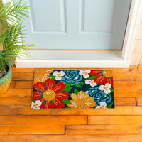 TAPIS EN FIBRE DE COCO - MOTIF FLORAL AUDACIEUX