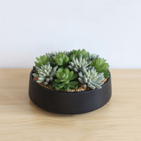 SUPERB ARTIFICIAL SUCCULENT ARRANGEMENT IN DECORATIVE BLACK INDOOR POT