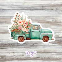 AUTOCOLLANT - CAMION VINTAGE AVEC FLEURS