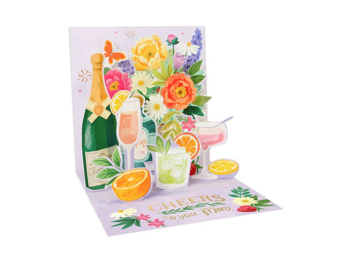 CARTE POP-UP - FLEURS ET CHAMPAGNE