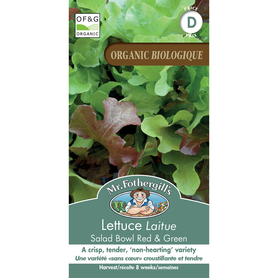 ORGANIC VEGETABLE SEEDS: LETTUCE - RED/GREEN SALAD BOWL