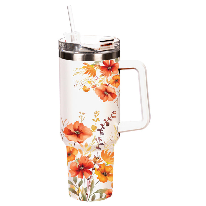 GOBELET À MOTIF FLORAL AUTOMNE, DOUBLE PAROI EN ACIER INOXYDABLE