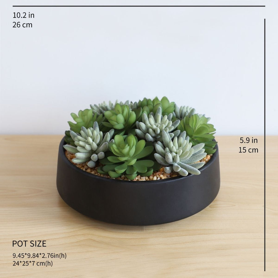 SUPERB ARTIFICIAL SUCCULENT ARRANGEMENT IN DECORATIVE BLACK INDOOR POT