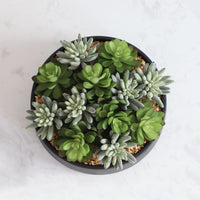 SUPERB ARTIFICIAL SUCCULENT ARRANGEMENT IN DECORATIVE BLACK INDOOR POT