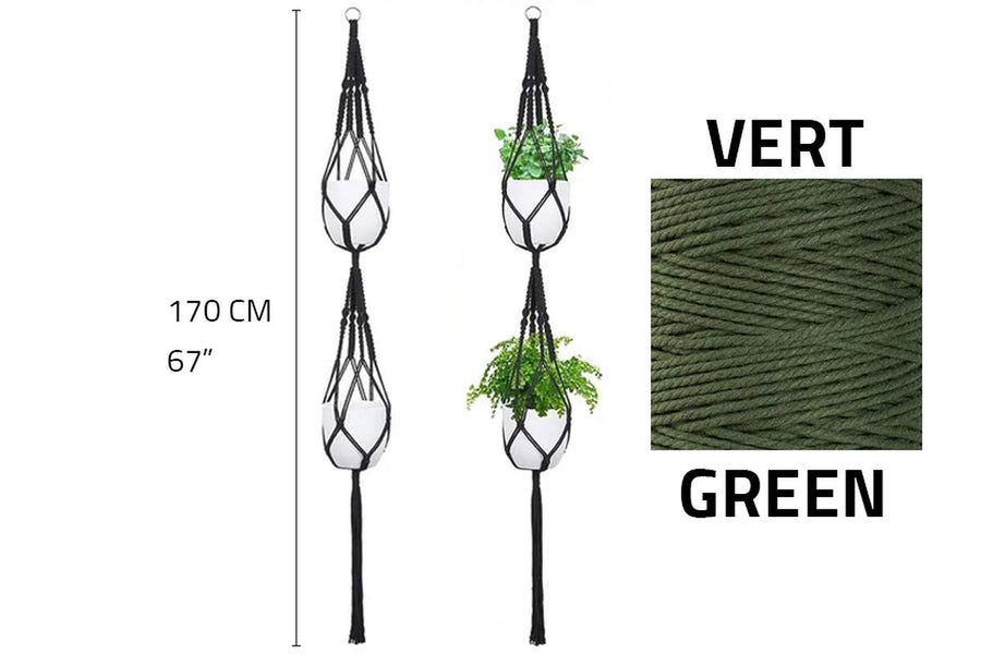 DOUBLE GREEN MACRAME PLANT HANGER - 67 IN
