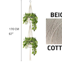 SUPPORT POUR PLANTE EN MACRAMÉ DOUBLE VERT - 67 PO