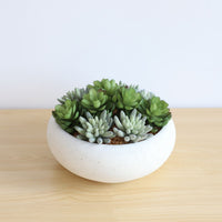 ARRANGEMENT DE SUCCULENTES ARTIFICIELLES EN POT BLANC DECOR CONTEMPORAIN EXTERIEUR