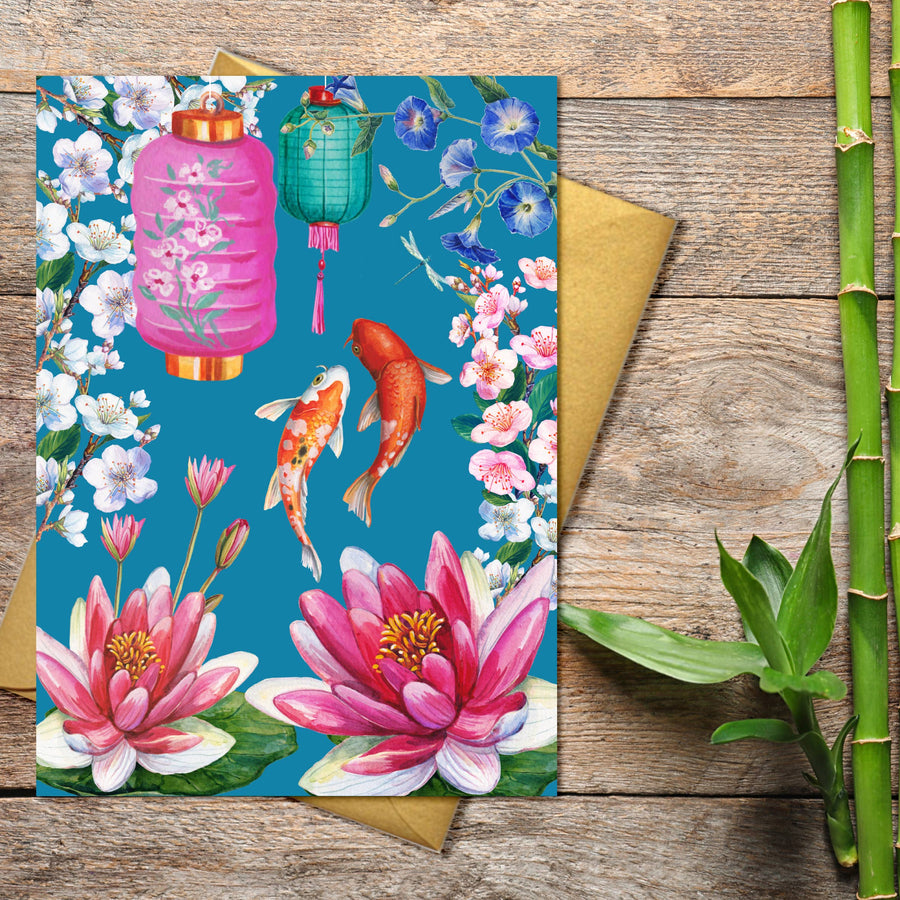 BLANK DECORATIVE JAPANESE CARD WITH GOLD ACCENTS