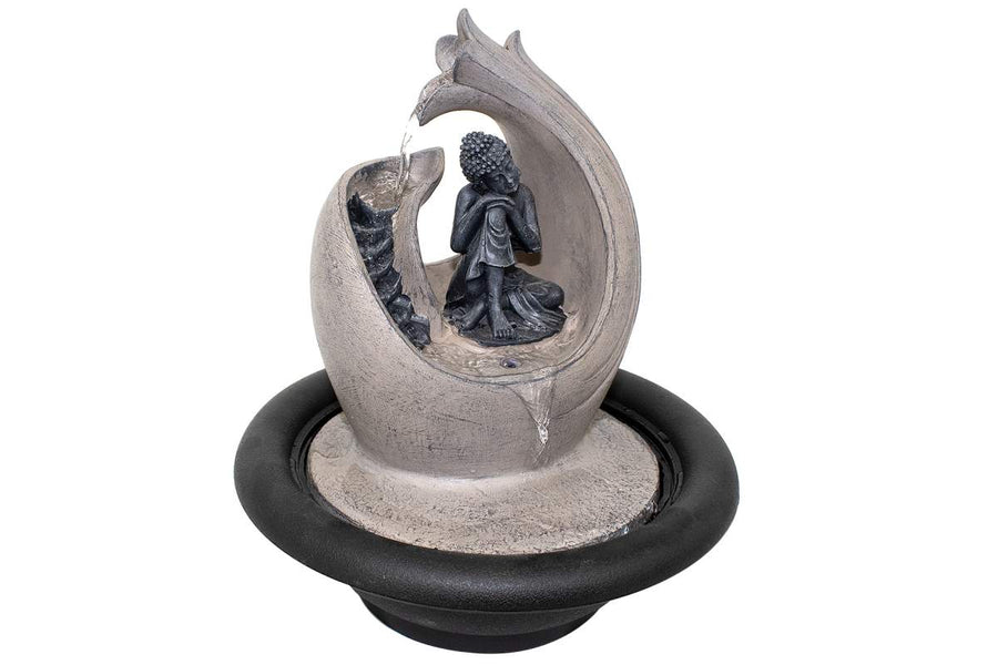 MINI FONTAINE POLYRESINE BOUDDHA & ESCALIER 28 CM