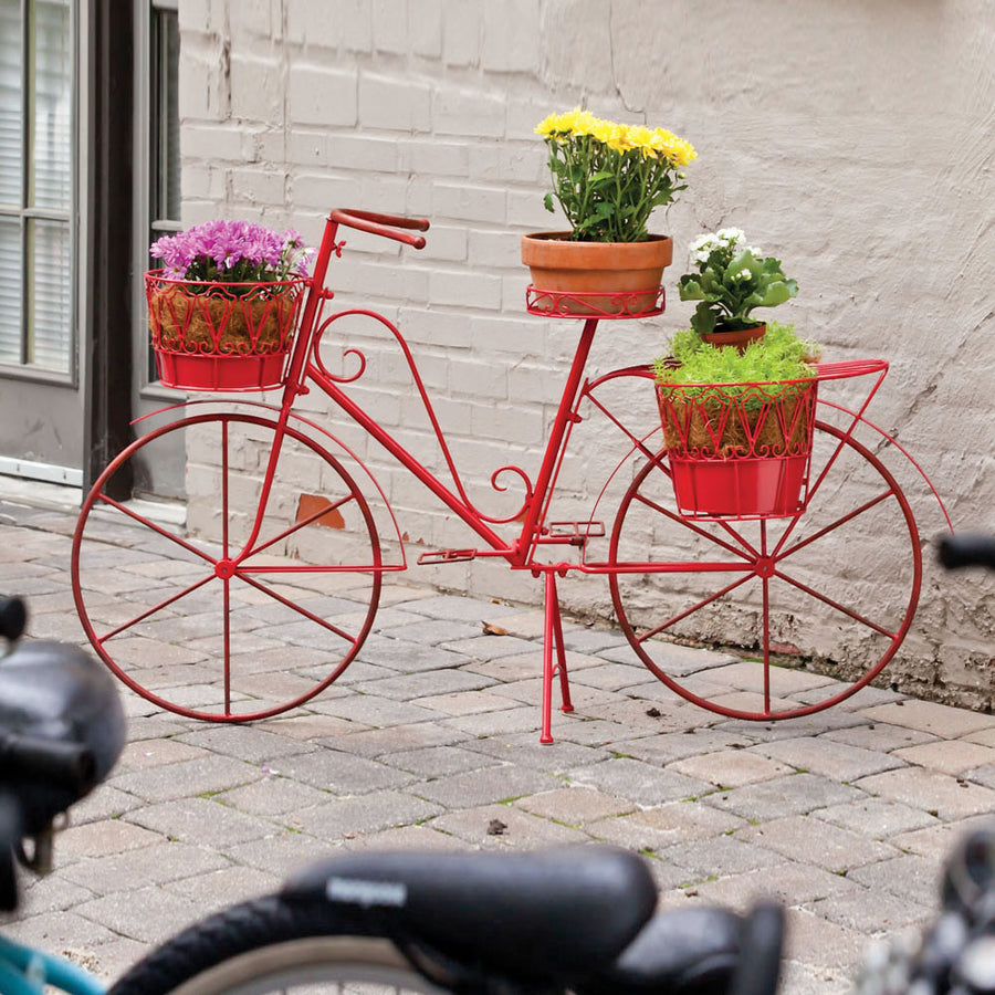 JARDINIÈRE - VÉLO ROUGE EN MÉTAL