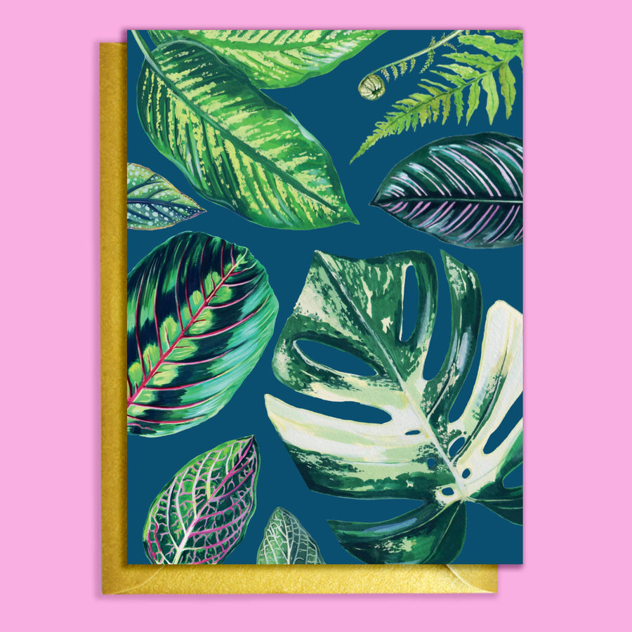 GREETING CARD - NAVY BLUE MIXED INDOOR PLANTS