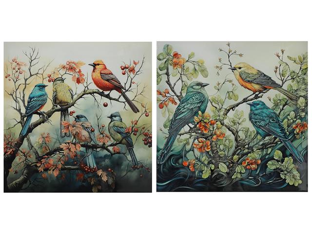 CADRE MURALE FINITION LAQUE - OISEAUX SUR ARBRE