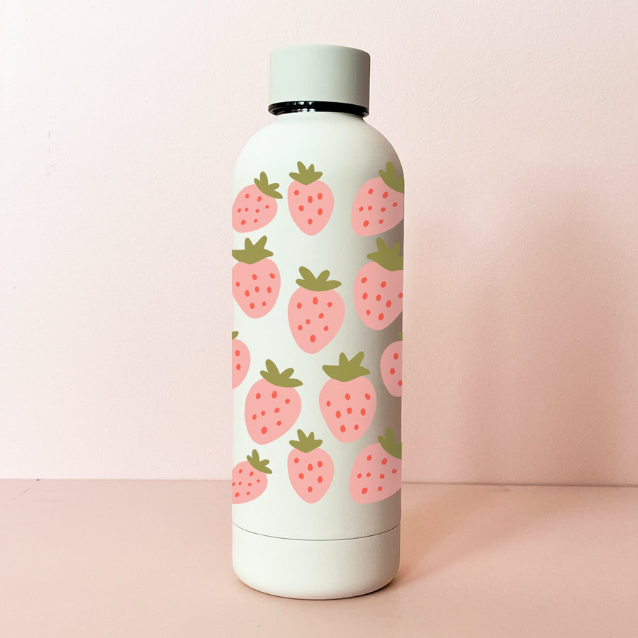 17oz Stainless Steel Bottle - Strawberry Field Cream