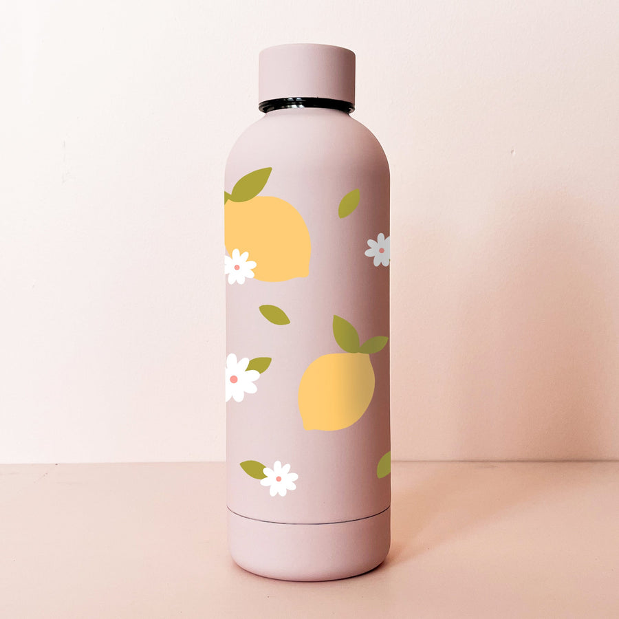 17oz Stainless Steel Bottle - Pale Pink Lemons