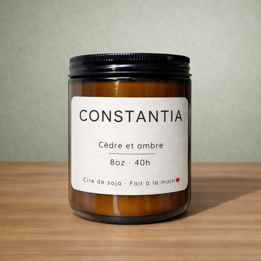 BOUGIE EN SOJA CONSTANTIA CÈDRE AMBRE PARFUM LONGUE DURÉE