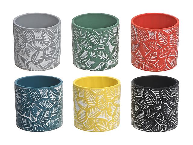 ROUND EMBOSSED CERAMIC PLANTERS - LEAF