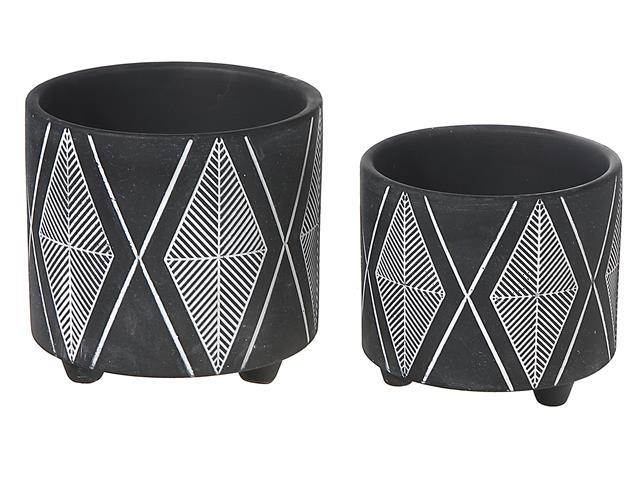 JARDINIÈRES RONDES EN CÉRAMIQUE - DIAMANT NOIR