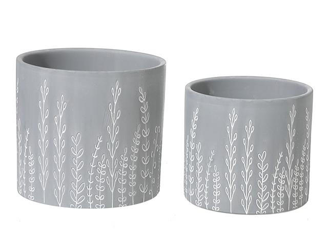 JARDINIÈRES RONDES EN CÉRAMIQUE - FEUILLETTES GRISES
