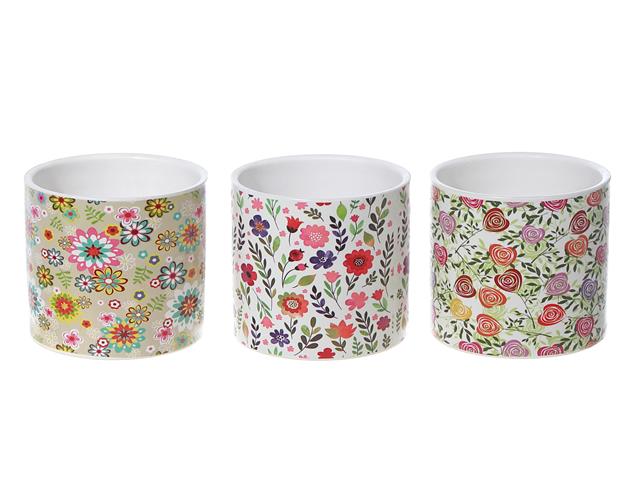 ROUND CERAMIC PLANTERS - SPRING FLORAL