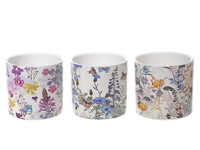 ROUND CERAMIC PLANTERS - FLORAL BUTTERFLY