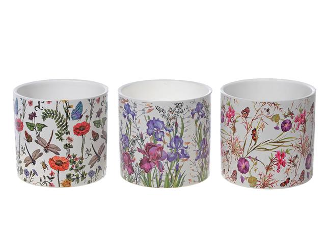 ROUND CERAMIC PLANTERS - BUTTERFLY GARDEN
