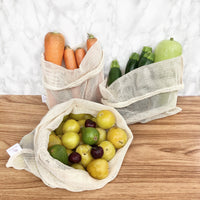 SACS EN COTON POUR FRUITS ET LÉGUMES LOT DE 3 ZÉRO DÉCHET