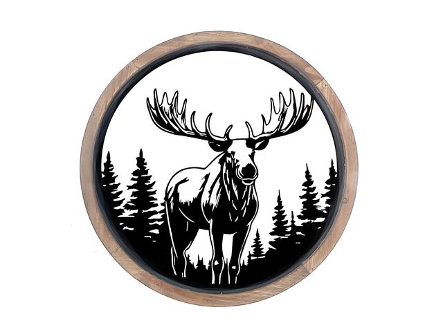 OEUVRE MURALE EN MÉTAL AVEC CADRE EN BOIS - FORÊT D'ÉLANS