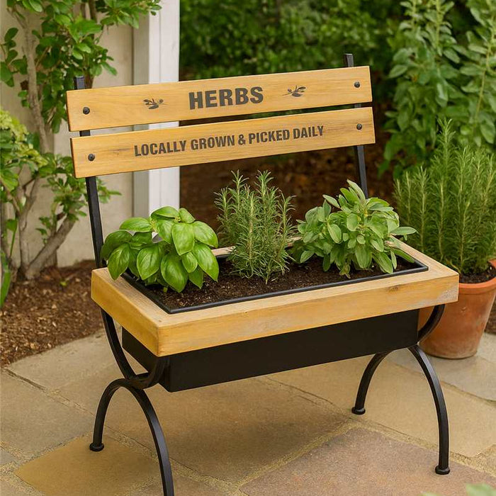 JARDINIÈRE EN METAL ET EN BOIS / BANC