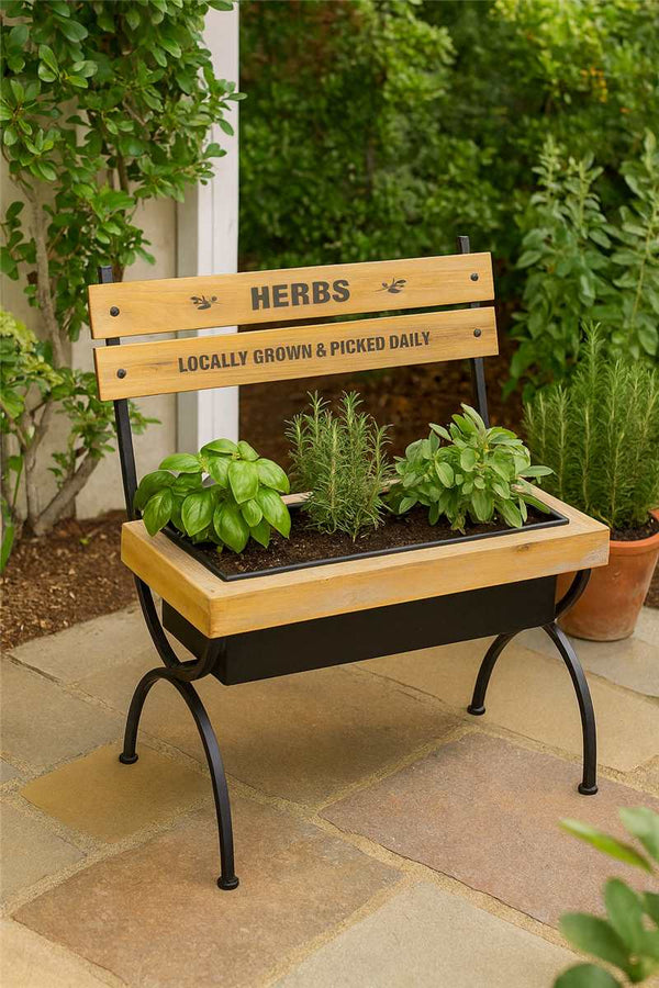 METAL AND WOOD PLANTER / BENCH