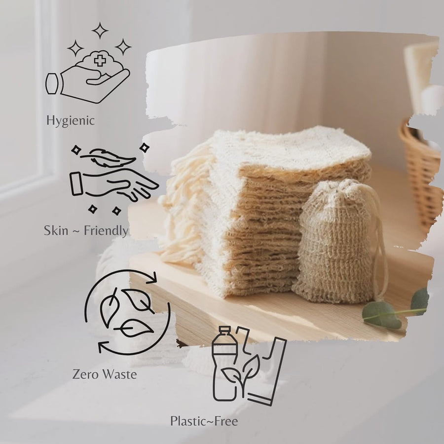 POCHETTE DE SAVON EXFOLIANTE EN COTON ET LIN NATURELS