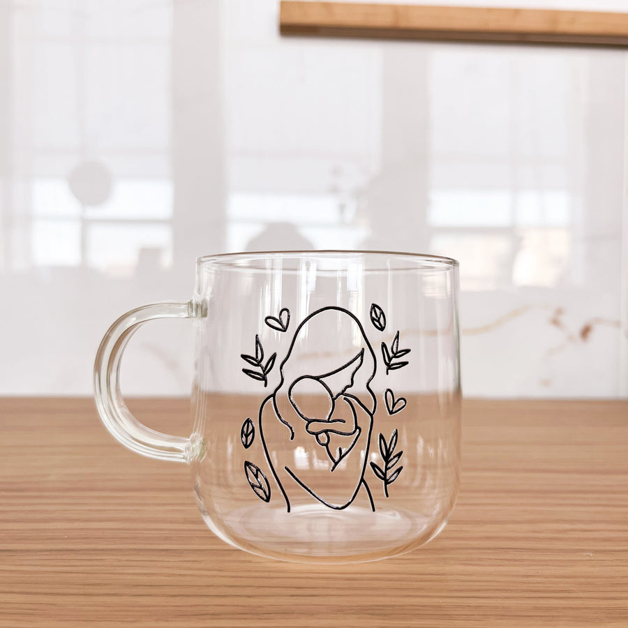 Clear Glass Mug - Mom Line Art