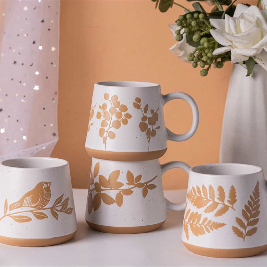 TASSEENCÉRAMIQUE MOTIFFEUILLE OISEAU DESIGNÉ NATUREL CAFÉQUOTIDIENRITUEL THÉ AROMATIQUE