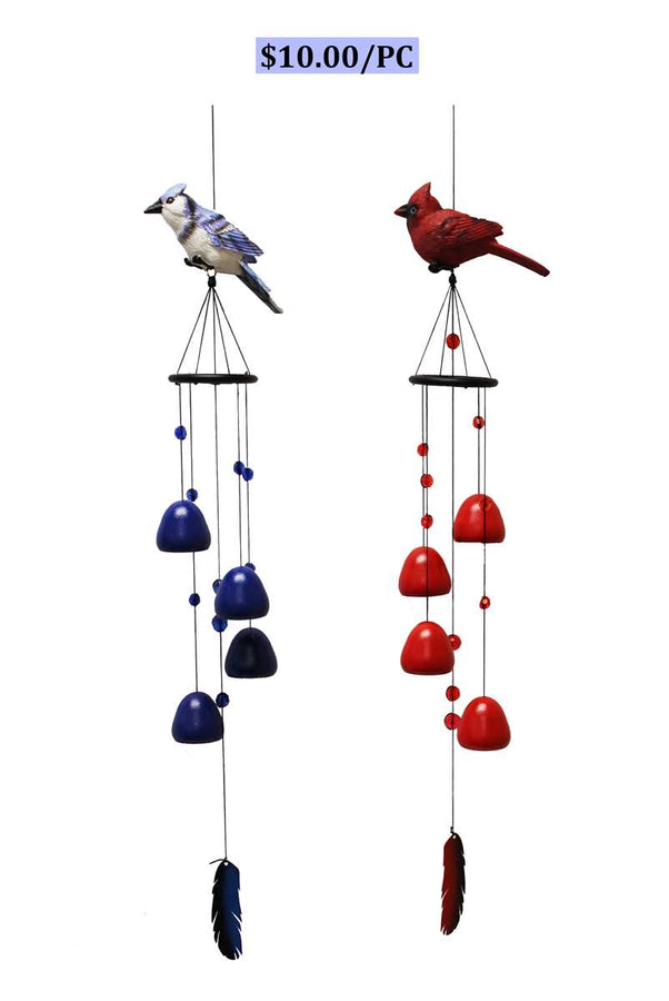 CARILLON EN RESINE BLUE JAY ET CARDINAL