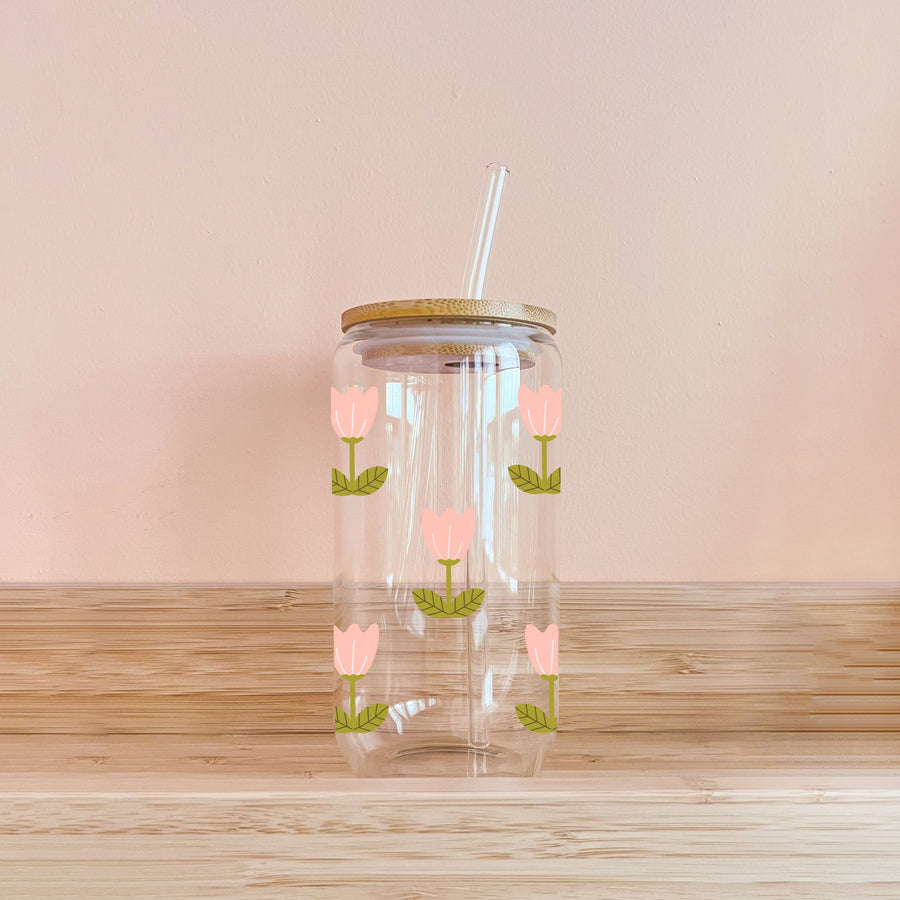 VERRE BOHO TULIPES ROSES – RÉUTILISABLE