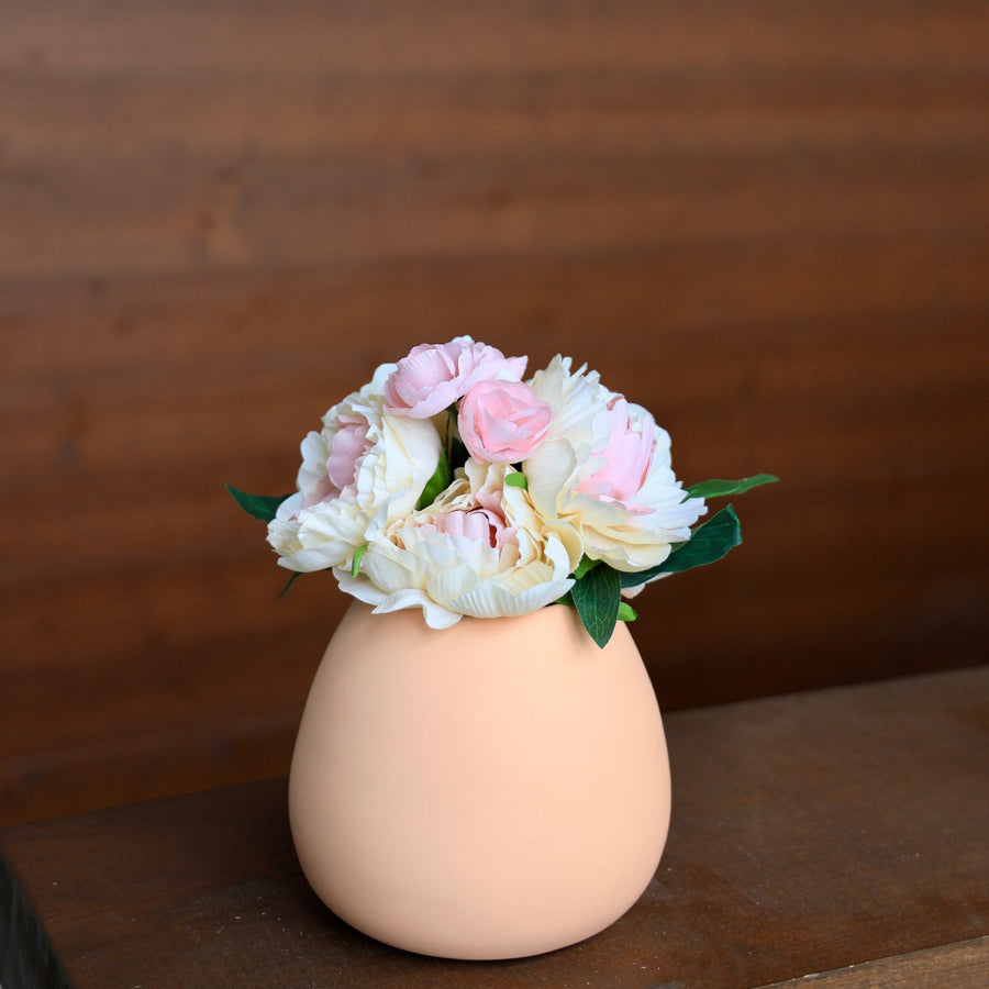 ARTIFICIAL PEONY BOUQUET PEACH PINK CREAM CONTEMPORARY HOME DECORATION