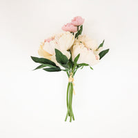 ARTIFICIAL PEONY BOUQUET PEACH PINK CREAM CONTEMPORARY HOME DECORATION