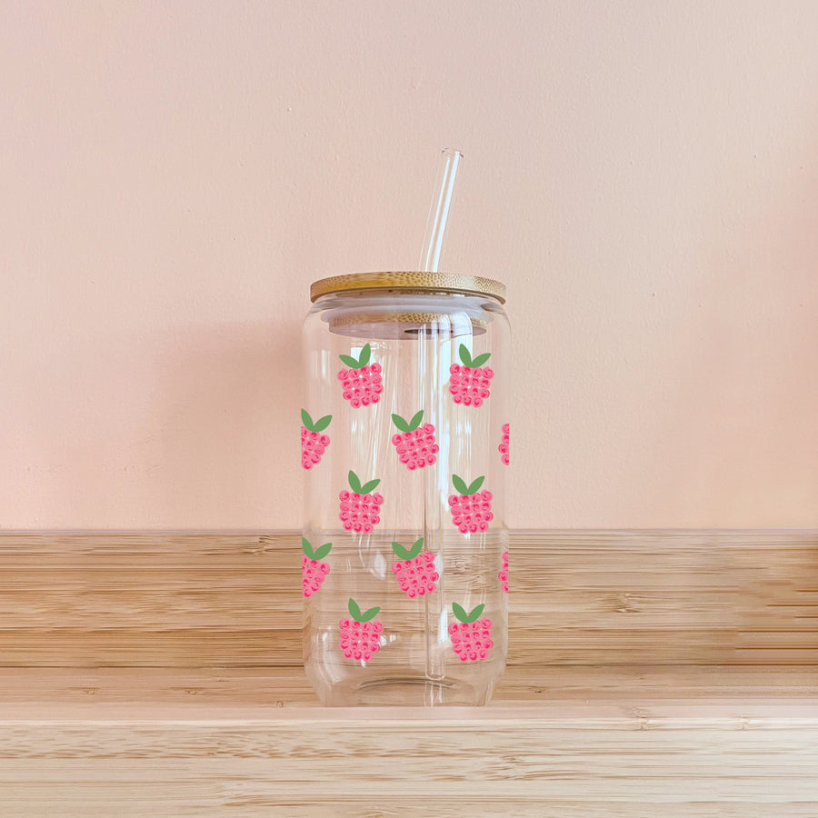 VERRE REUTILISABLE BOHO FRAMBOISES AVEC COUVERCLE