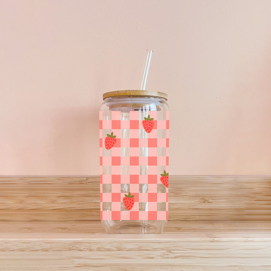VERRE À BOIRE GINGHAM FRAISES – RÉUTILISABLE